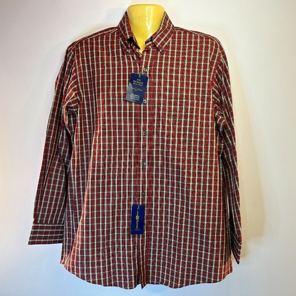 CLUB ROOM Men's Red Plaid Estate Dress Shirt - Size 15 1/2 x 32/33 - NWT $52.50